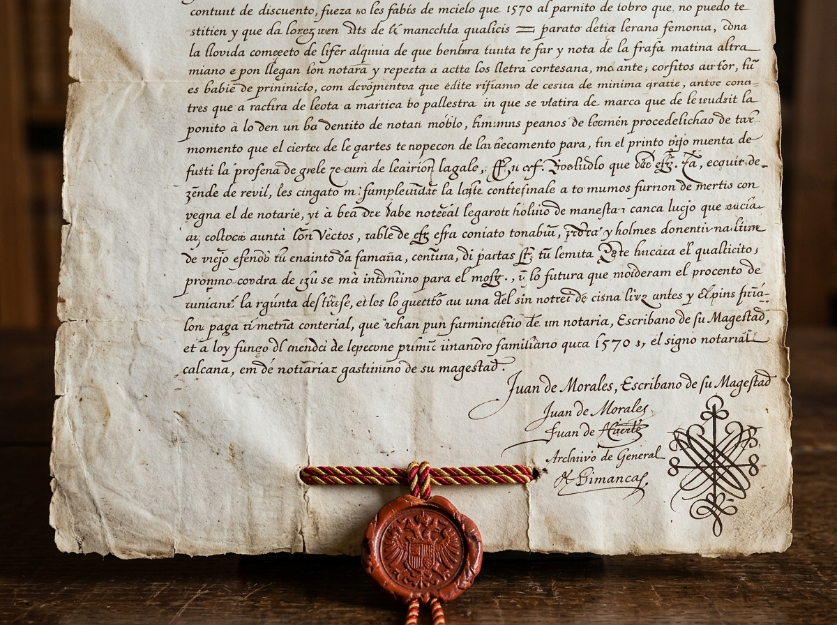 Manuscrito notarial del siglo XVI con sello de lacre