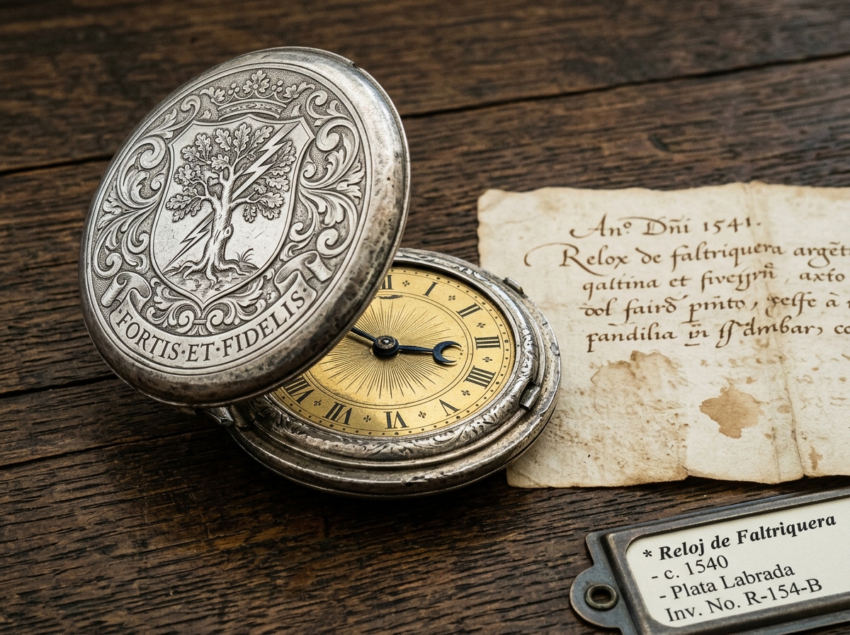 Reloj renacentista de plata con el lema Fortis et Fidelis
